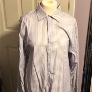 Long sleeve button down. Red and blue pinstripe.